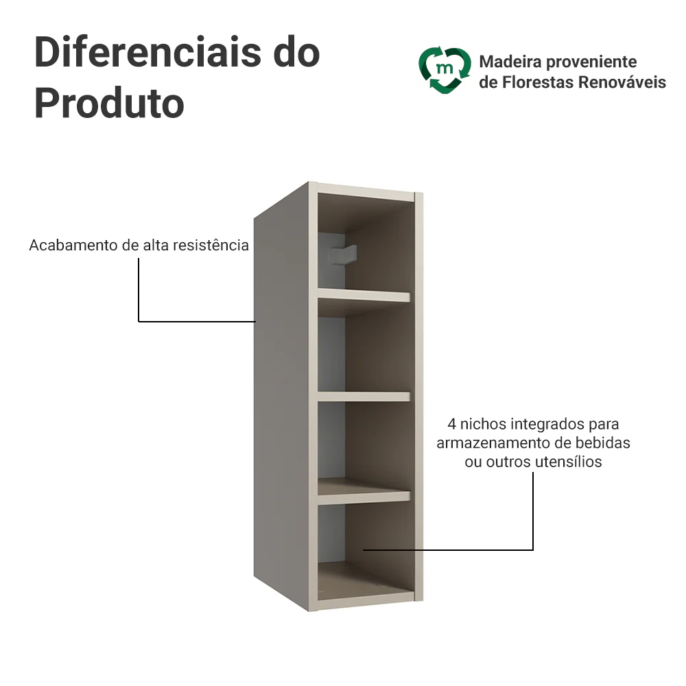 Adega 20 cm com 4 Nichos Crema Nice Madesa - Image 3