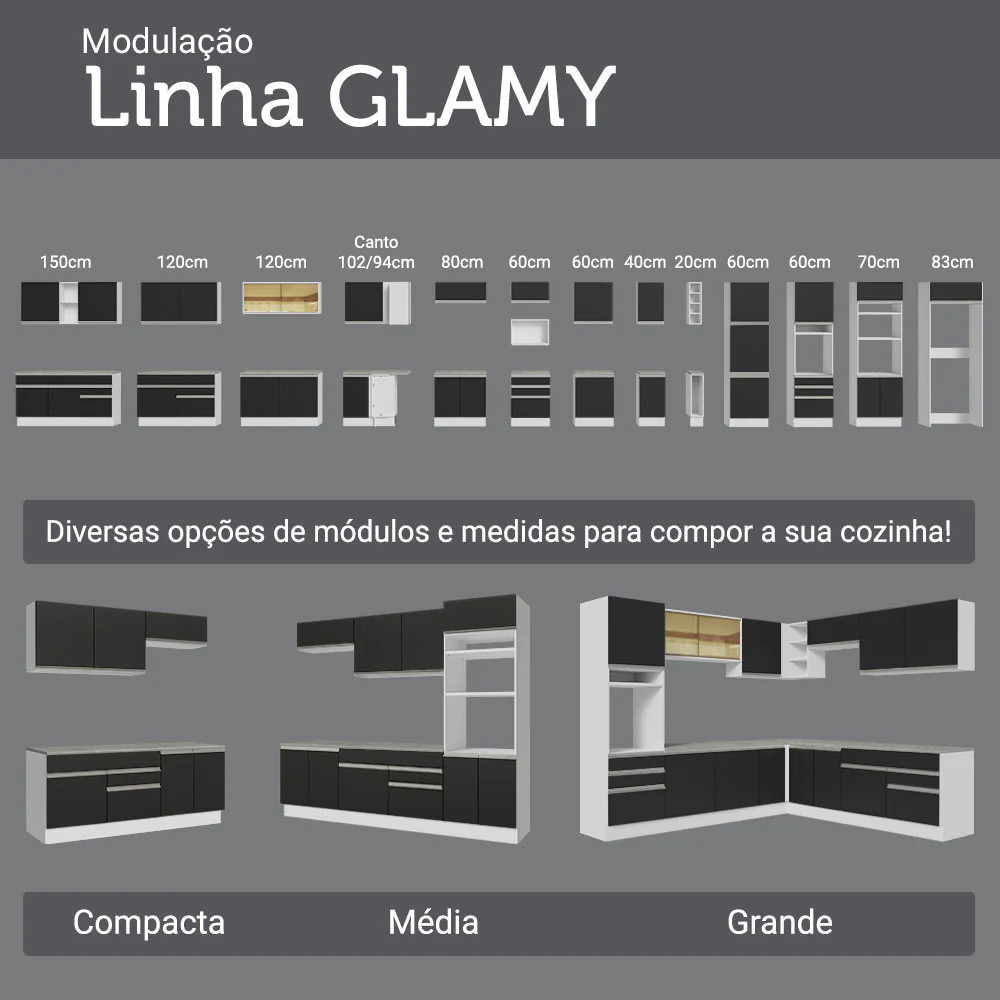 Armário Aéreo 100 cm 1 Porta Basculante Branco/Preto Glamy Madesa - Image 7