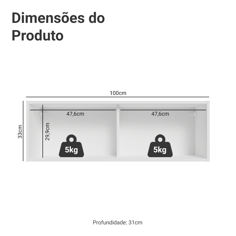 Armário Aéreo 100 cm 1 Porta Basculante Branco/Preto Lux Madesa - Image 2