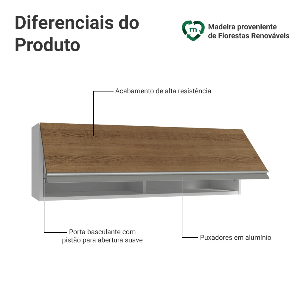 Armário Aéreo 100 cm 1 Porta Basculante Branco/Rustic Glamy Madesa - Image 3