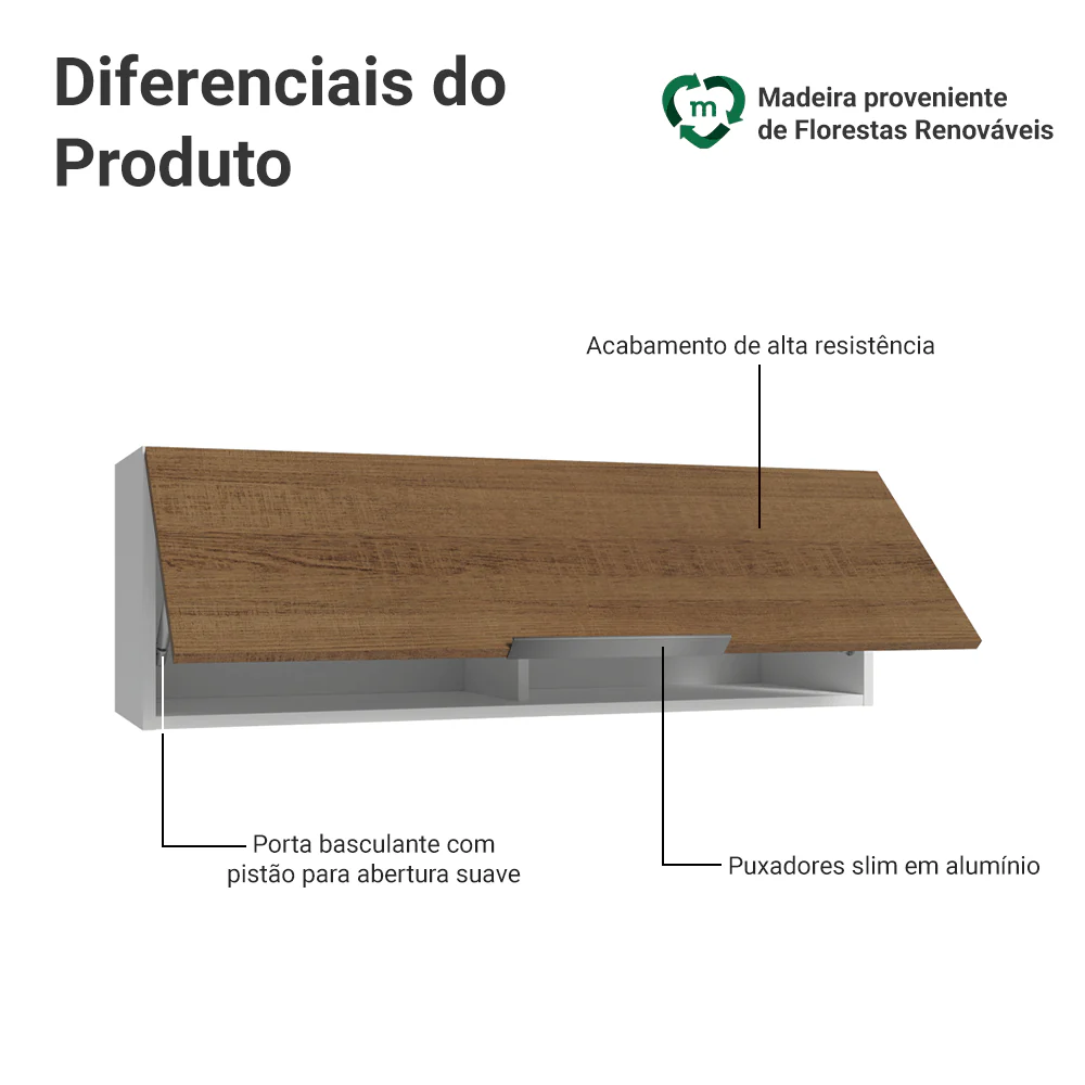 Armário Aéreo 100 cm 1 Porta Basculante Branco/Rustic Stella Madesa - Image 3
