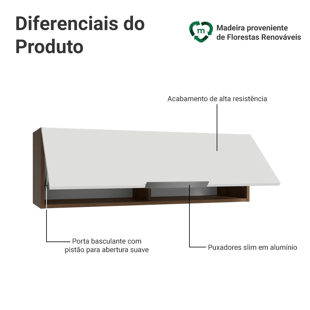 Armário Aéreo 100 cm 1 Porta Basculante Rustic/Branco Stella Madesa - Image 3