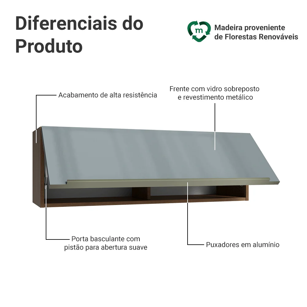 Armário Aéreo 100 cm 1 Porta Basculante Rustic/Cinza Lux Madesa - Image 3
