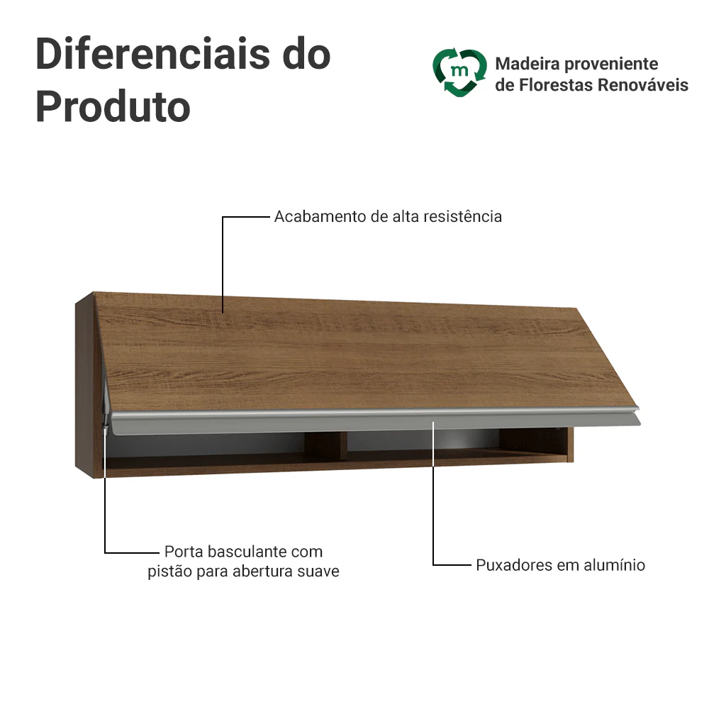 Armário Aéreo 100 cm 1 Porta Basculante Rustic Glamy Madesa - Image 3
