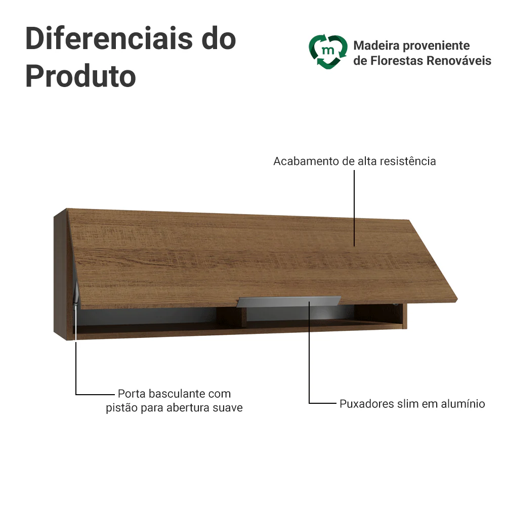 Armário Aéreo 100 cm 1 Porta Basculante Rustic Stella Madesa - Image 3