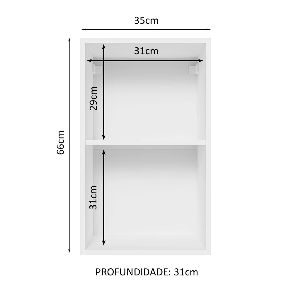 Armário Aéreo 100% MDF 35 cm 1 Porta Branco Brilho Acordes Madesa - Image 3