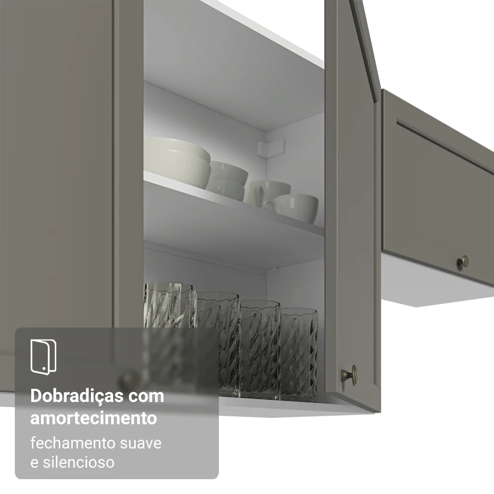 Armário Aéreo 120 cm 2 Portas Branco/Cinza Vik Madesa - Image 7