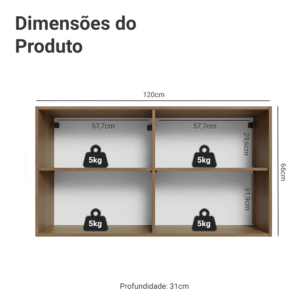 Armário Aéreo 120 cm 2 Portas Rustic/Branco Vik Madesa - Image 2