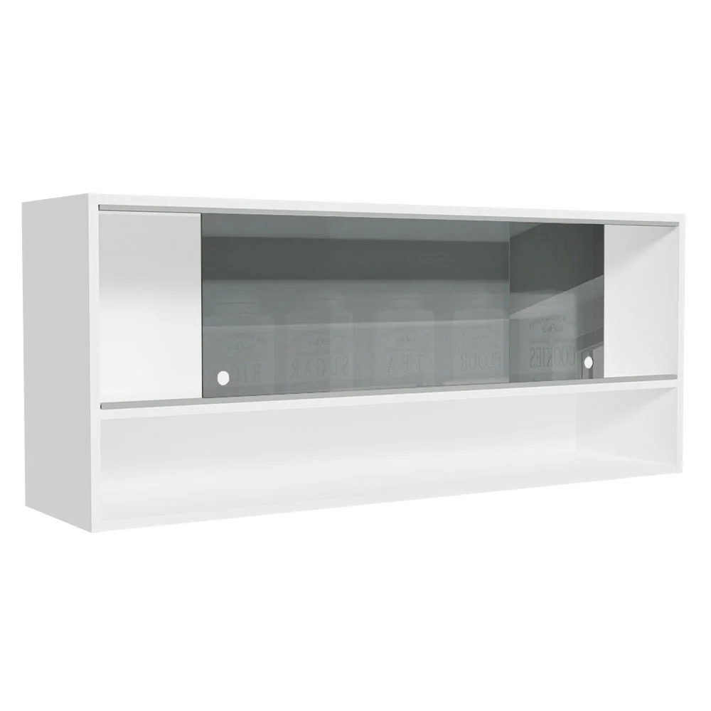 Armário Aéreo 120cm 2 Portas Correr Vidro Neutral 1 Nicho Branco para Cozinhas Glamy, Lux e Reims Madesa - Image 3