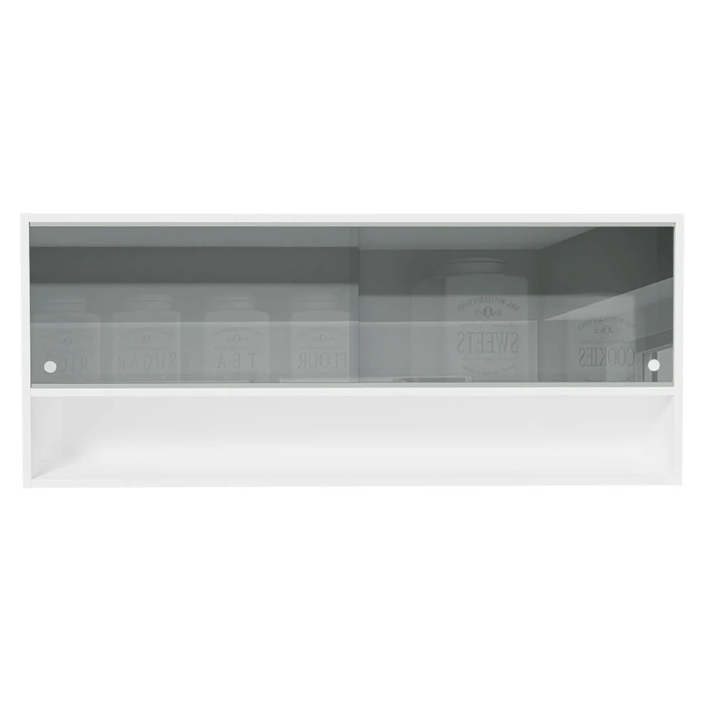 Armário Aéreo 120cm 2 Portas Correr Vidro Neutral 1 Nicho Branco para Cozinhas Glamy, Lux e Reims Madesa - Image 5