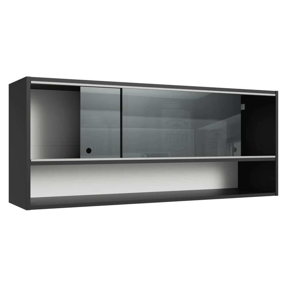 Armário Aéreo 2 Portas de Correr de Vidro Neutral e 1 Nicho Preto Madesa - Image 5