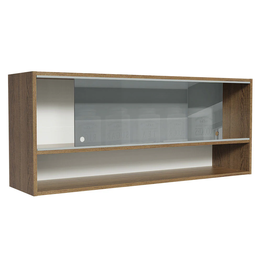 Armário Aéreo 120cm 2 Portas Correr Vidro Neutral 1 Nicho Rustic para Cozinhas Glamy, Lux e Reims Madesa - Image 3