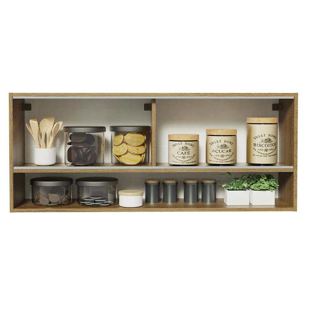 Armário Aéreo 120cm 2 Portas Correr Vidro Neutral 1 Nicho Rustic para Cozinhas Glamy, Lux e Reims Madesa - Image 4