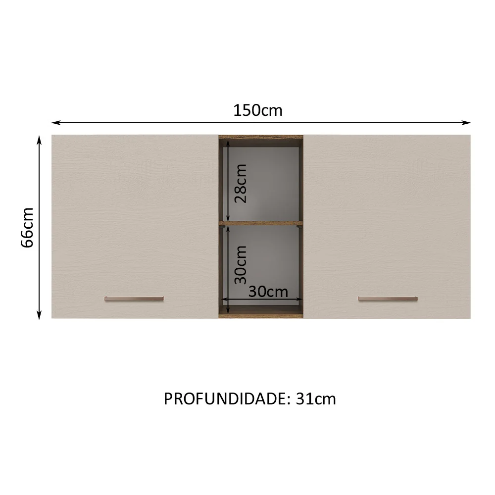 Armário Aéreo 150 cm 2 Portas e 2 Nichos Rustic/Crema Agata Madesa - Image 2