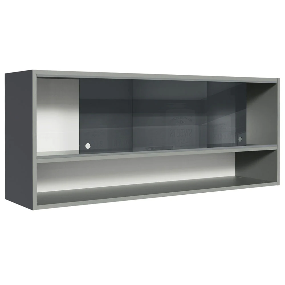 Armário Aéreo 2 Portas de Correr de Vidro Neutral e 1 Nicho Cinza Nice Madesa - Image 6