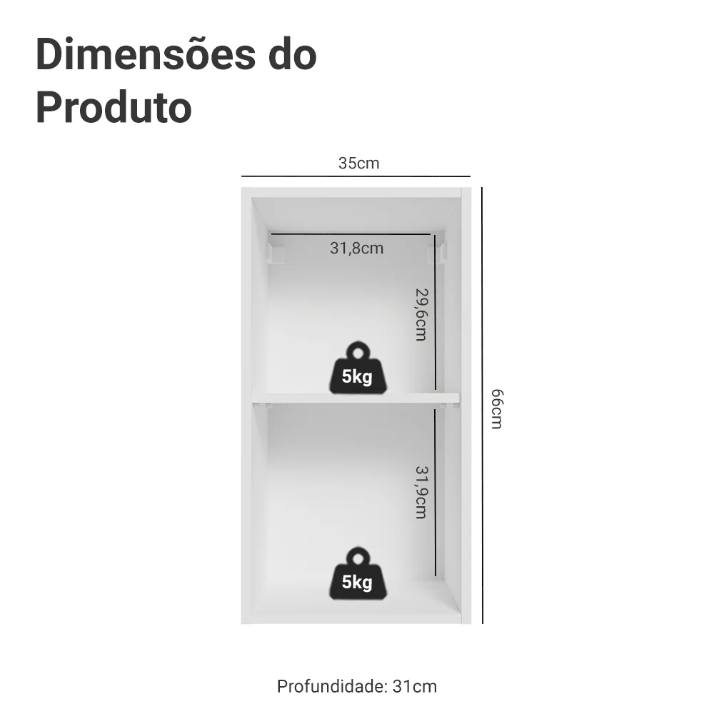 Armário Aéreo 35 cm 1 Porta Branco/Crema Vik Madesa - Image 2