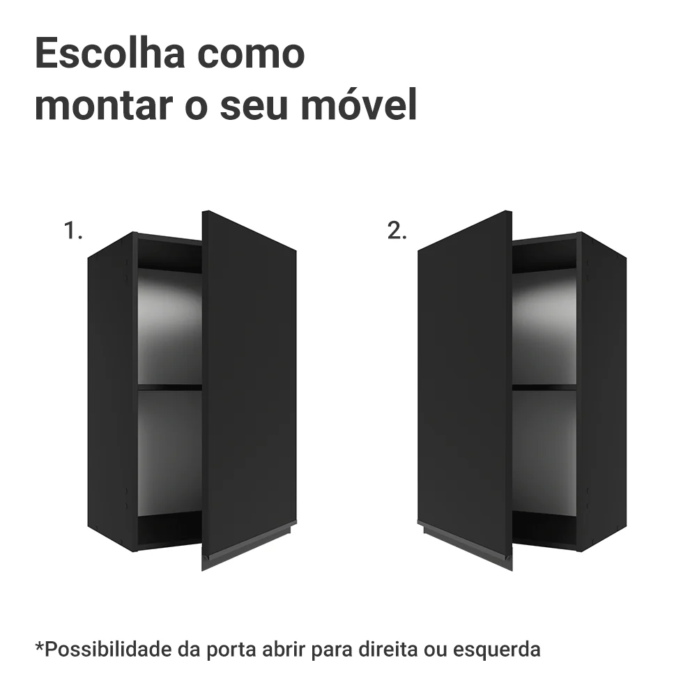 Armário Aéreo 40 cm 1 Porta Preto Nice Madesa - Image 4