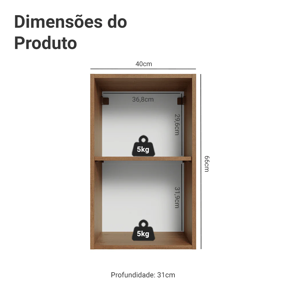 Armário Aéreo 40 cm 1 Porta Rustic/Crema Vik Madesa - Image 2