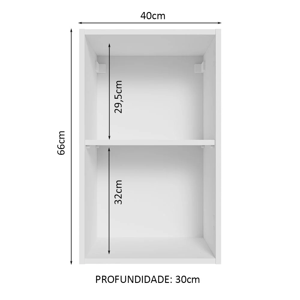 Armário Aéreo 40 cm com 2 Nichos Abertos para Cozinha Madesa Lux, Glamy, Agata, Stella Branco - Image 2