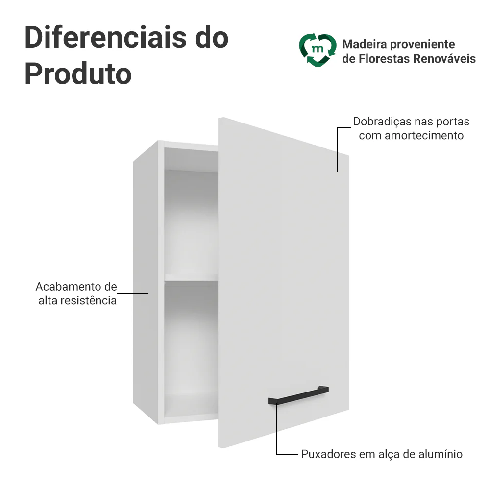 Armário Aéreo 50cm 1 Porta Branco Agata Madesa - Image 3