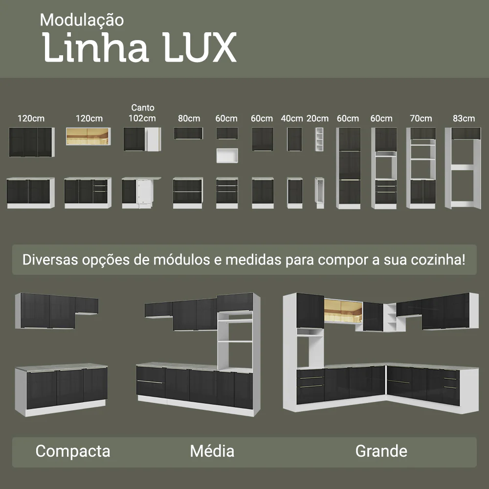 Armário Aéreo 50cm 1 Porta Branco/Preto Lux Madesa - Image 9