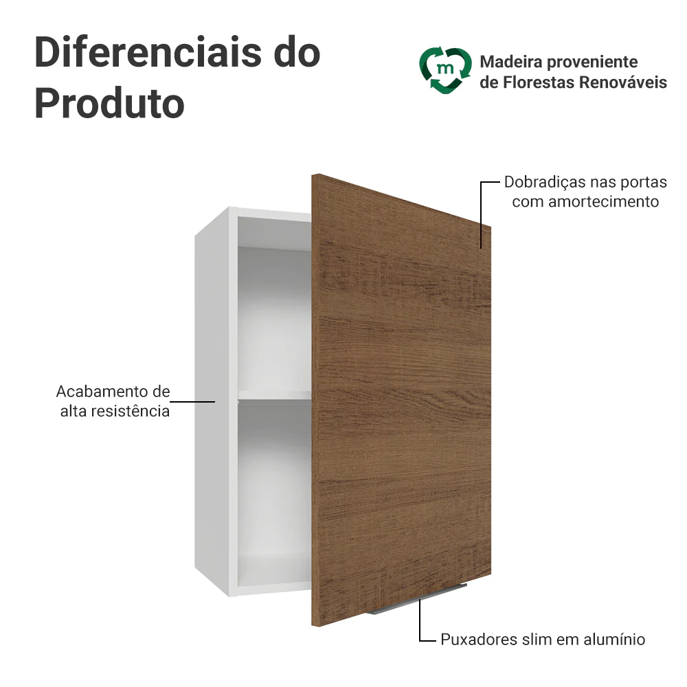 Armário Aéreo 50cm 1 Porta Branco/Rustic Stella Madesa - Image 3