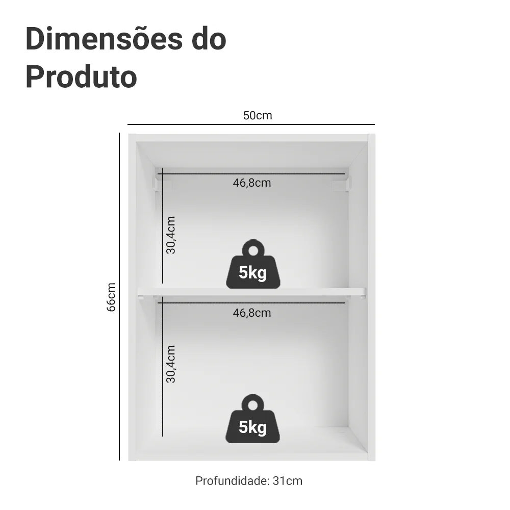 Armário Aéreo 50cm 1 Porta Branco Vik Madesa - Image 2
