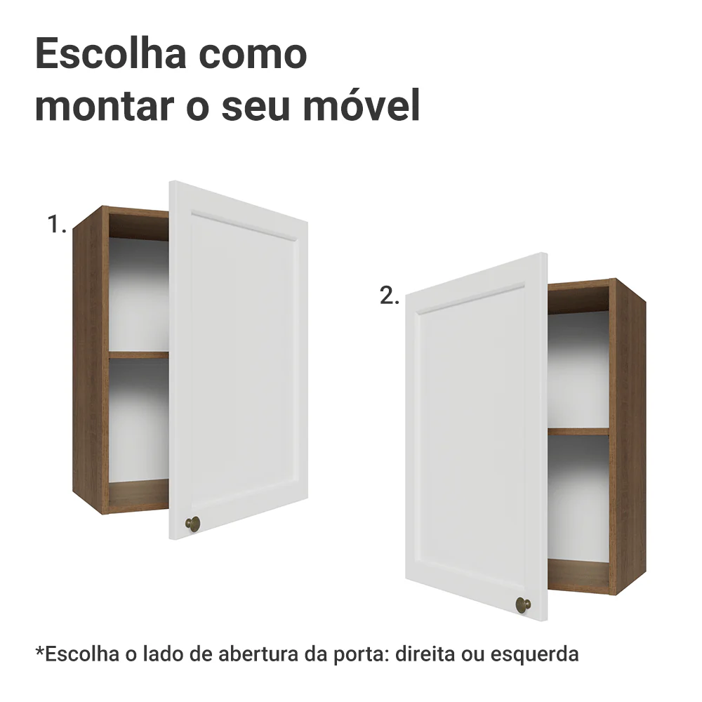 Armário Aéreo 50cm 1 Porta Rustic/Branco Vik Madesa - Image 4