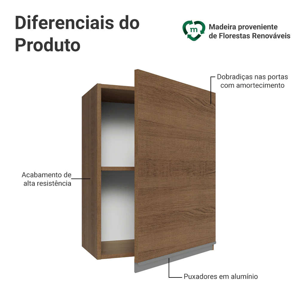 Armário Aéreo 50cm 1 Porta Rustic Glamy Madesa - Image 3