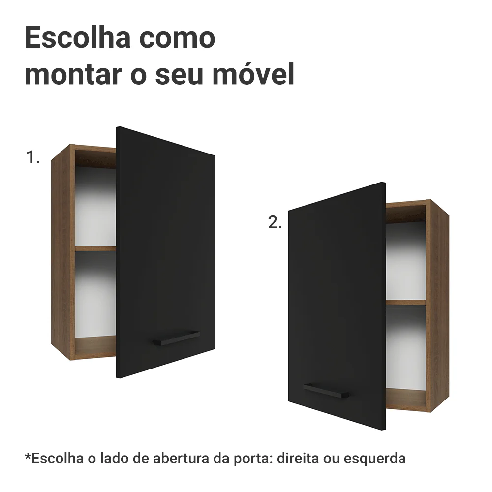 Armário Aéreo 50cm 1 Porta Rustic/Preto Agata Madesa - Image 4