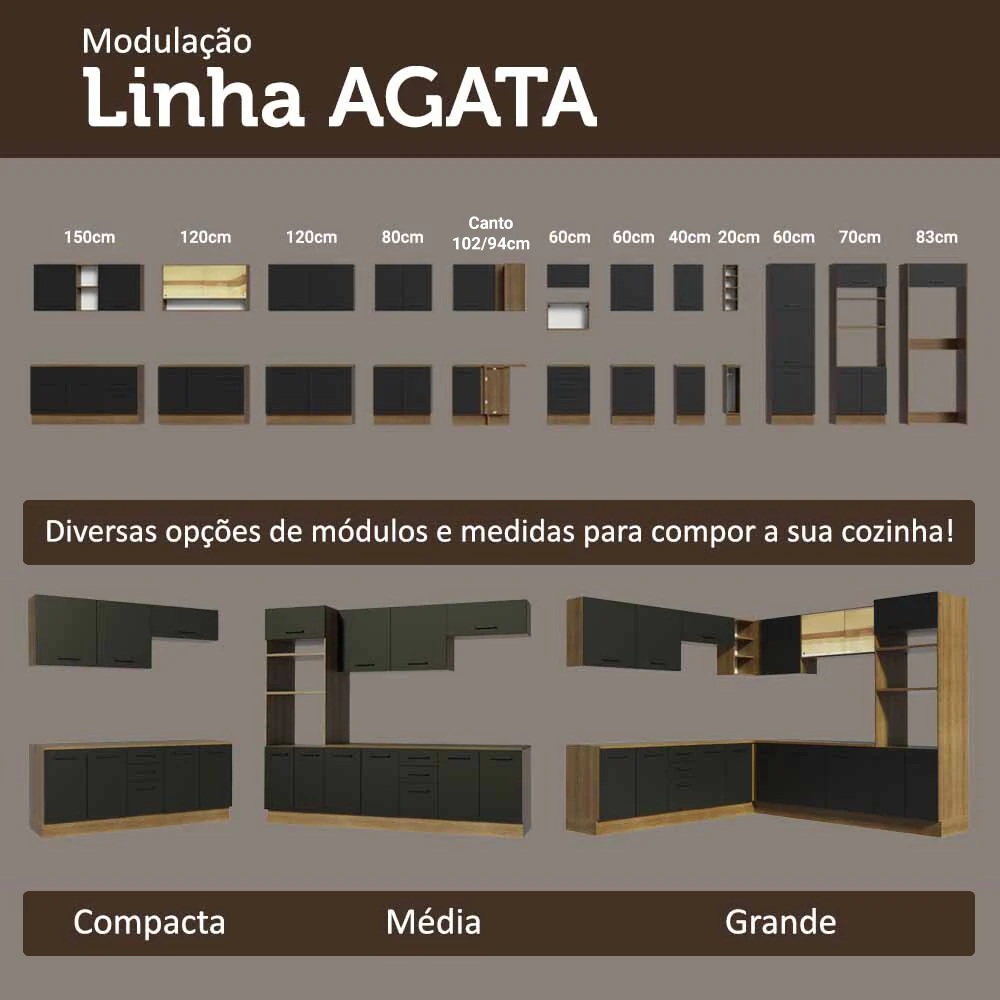 Armário Aéreo 50cm 1 Porta Rustic/Preto Agata Madesa - Image 9