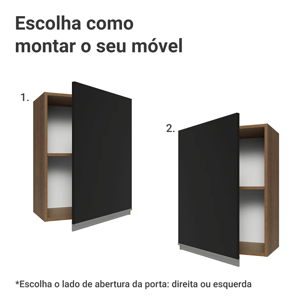 Armário Aéreo 50cm 1 Porta Rustic/Preto Glamy Madesa - Image 4