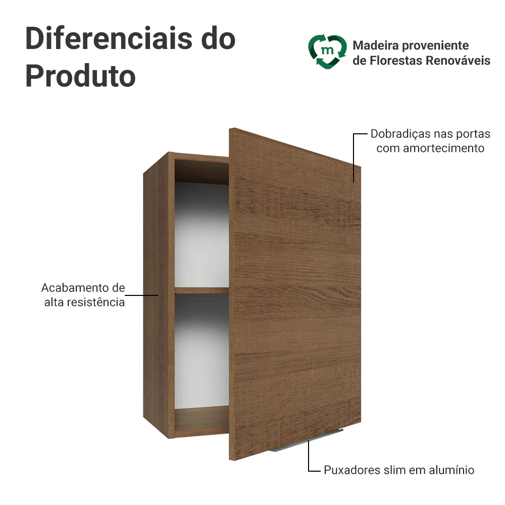 Armário Aéreo 50cm 1 Porta Rustic Stella Madesa - Image 3