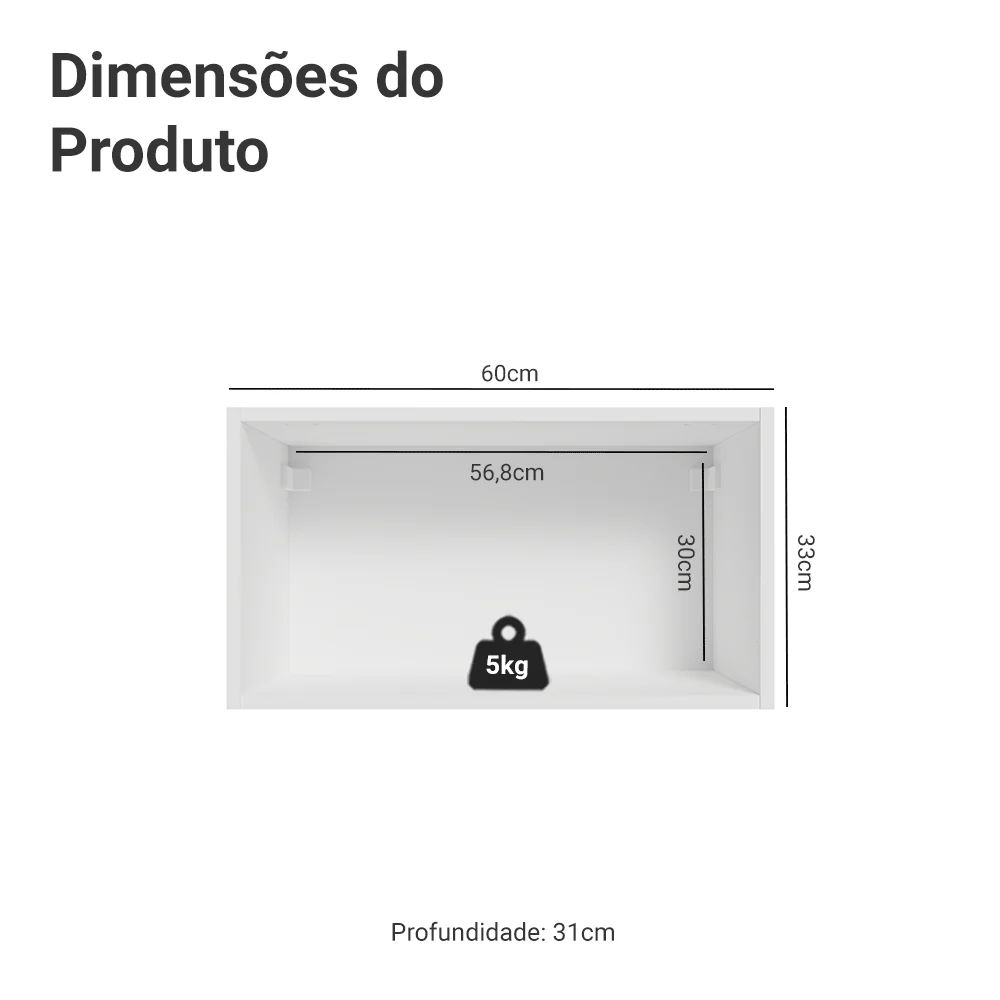 Armário Aéreo 60 cm 1 Porta Basculante Branco/Crema Vik Madesa - Image 2