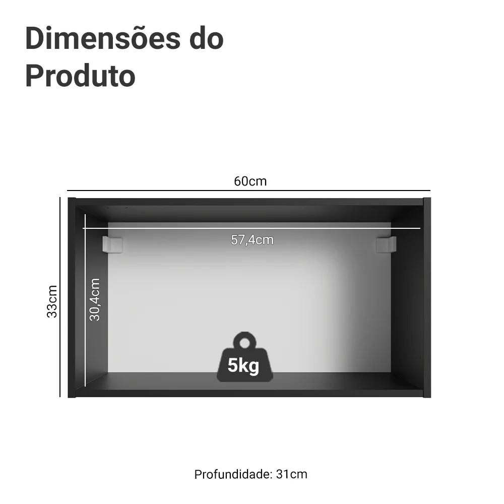 Armário Aéreo 60 cm 1 Porta Basculante Preto Nice Madesa - Image 2