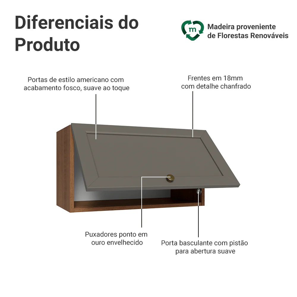 Armário Aéreo 60 cm 1 Porta Basculante Rustic/Cinza Vik Madesa - Image 3