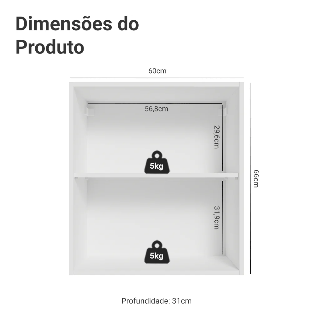 Armário Aéreo 60 cm 1 Porta Branco/Crema Vik Madesa - Image 2