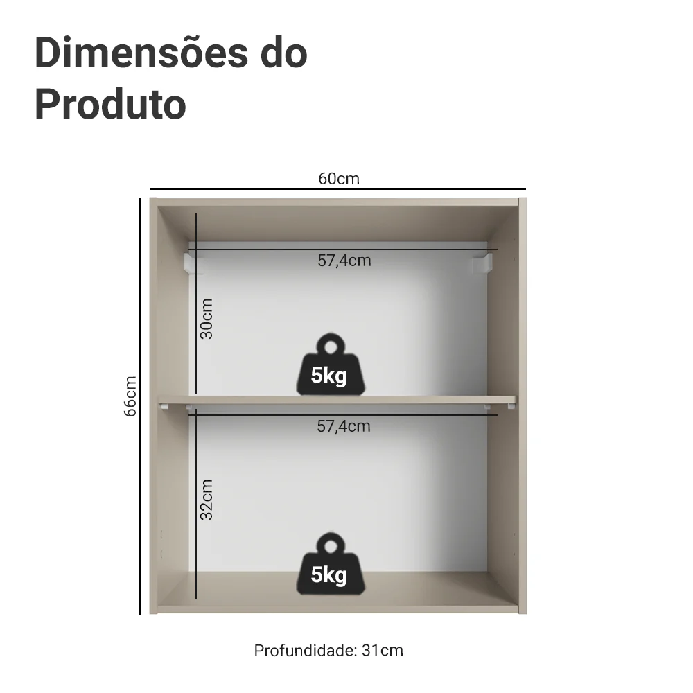 Armário Aéreo 60 cm 1 Porta Crema Nice Madesa - Image 2
