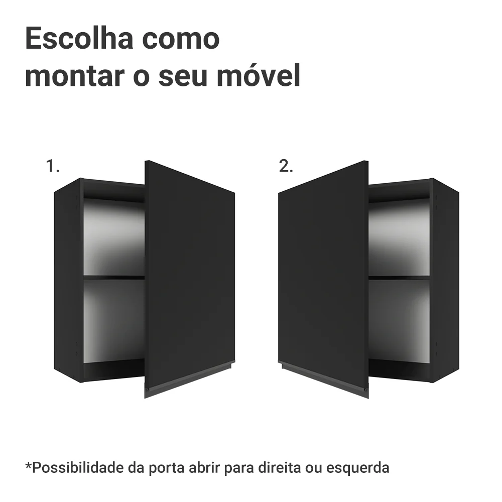 Armário Aéreo 60 cm 1 Porta Preto Nice Madesa - Image 5