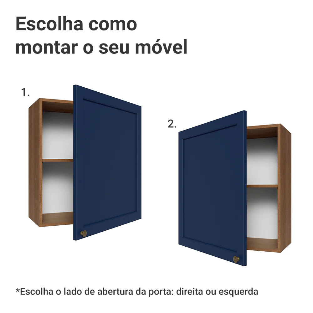 Armário Aéreo 60 cm 1 Porta Rustic/Azul Vik Madesa - Image 4