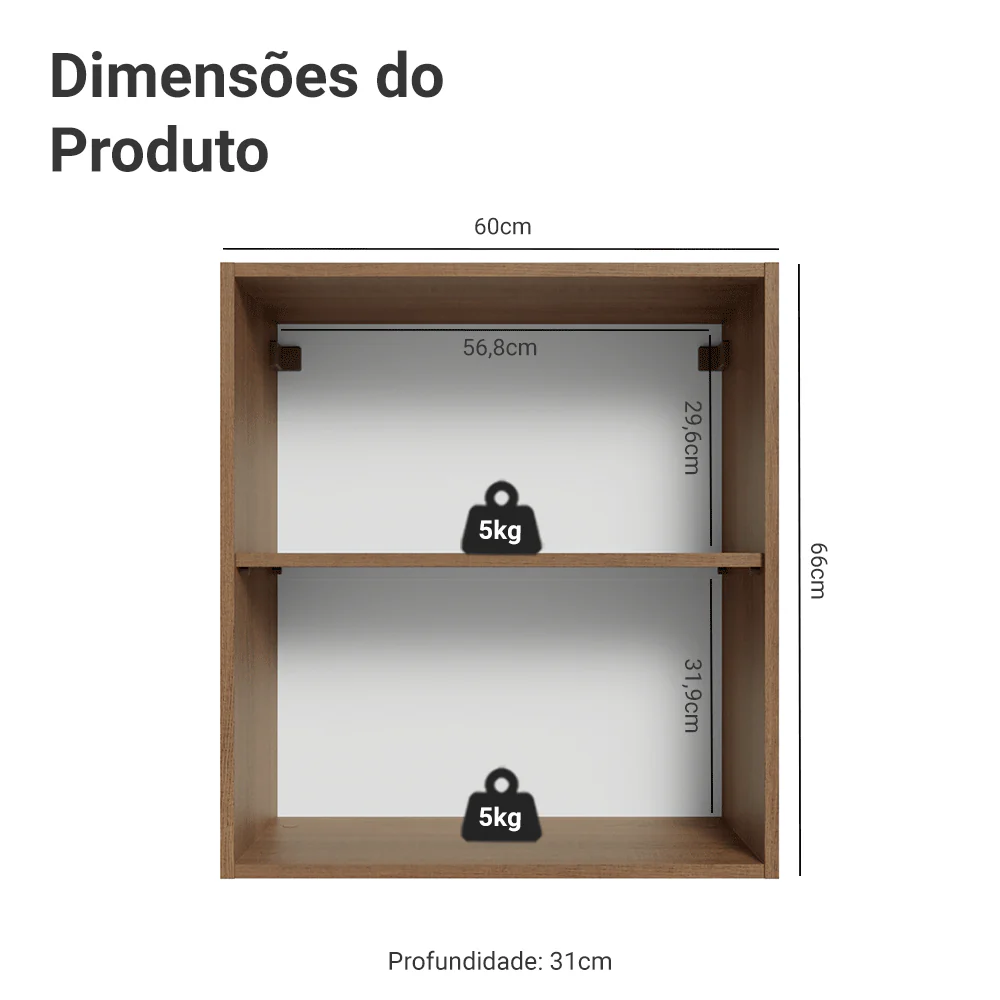 Armário Aéreo 60 cm 1 Porta Rustic/Crema Vik Madesa - Image 2