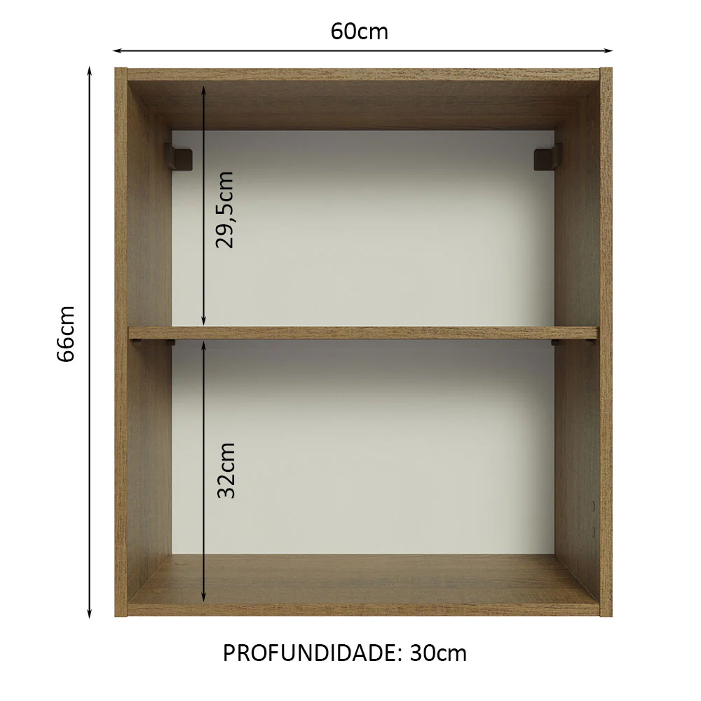 Armário Aéreo 60 cm com 2 Nichos Abertos para Cozinha Madesa Lux, Glamy, Agata, Stella Rustic - Image 2