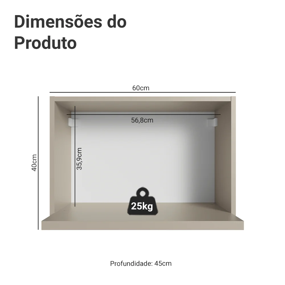 Armário Aéreo 60 cm Nicho para Microondas e Forno Elétrico Crema Nice Madesa - Image 3