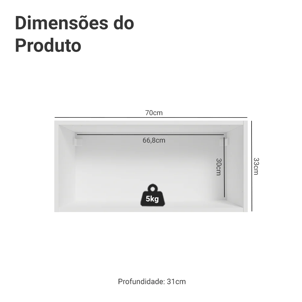 Armário Aéreo 70 cm 1 Porta Basculante Branco/Crema Vik Madesa - Image 2