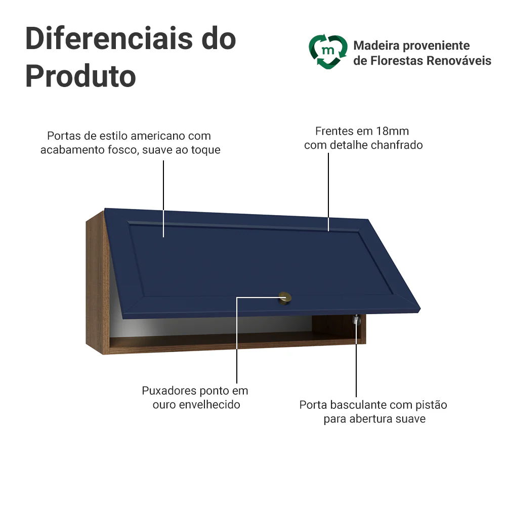 Armário Aéreo 70 cm 1 Porta Basculante Rustic/Azul Vik Madesa - Image 3