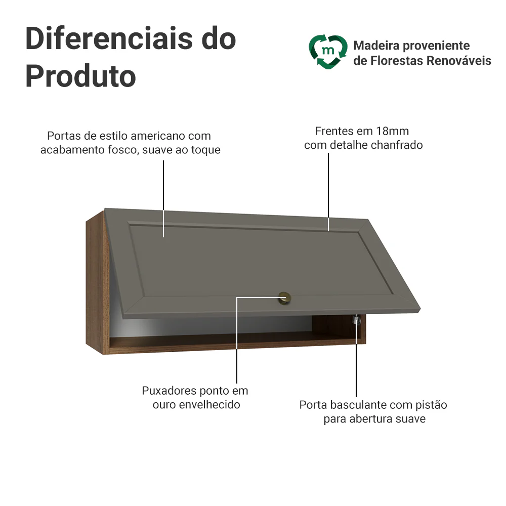 Armário Aéreo 70 cm 1 Porta Basculante Rustic/Cinza Vik Madesa - Image 3