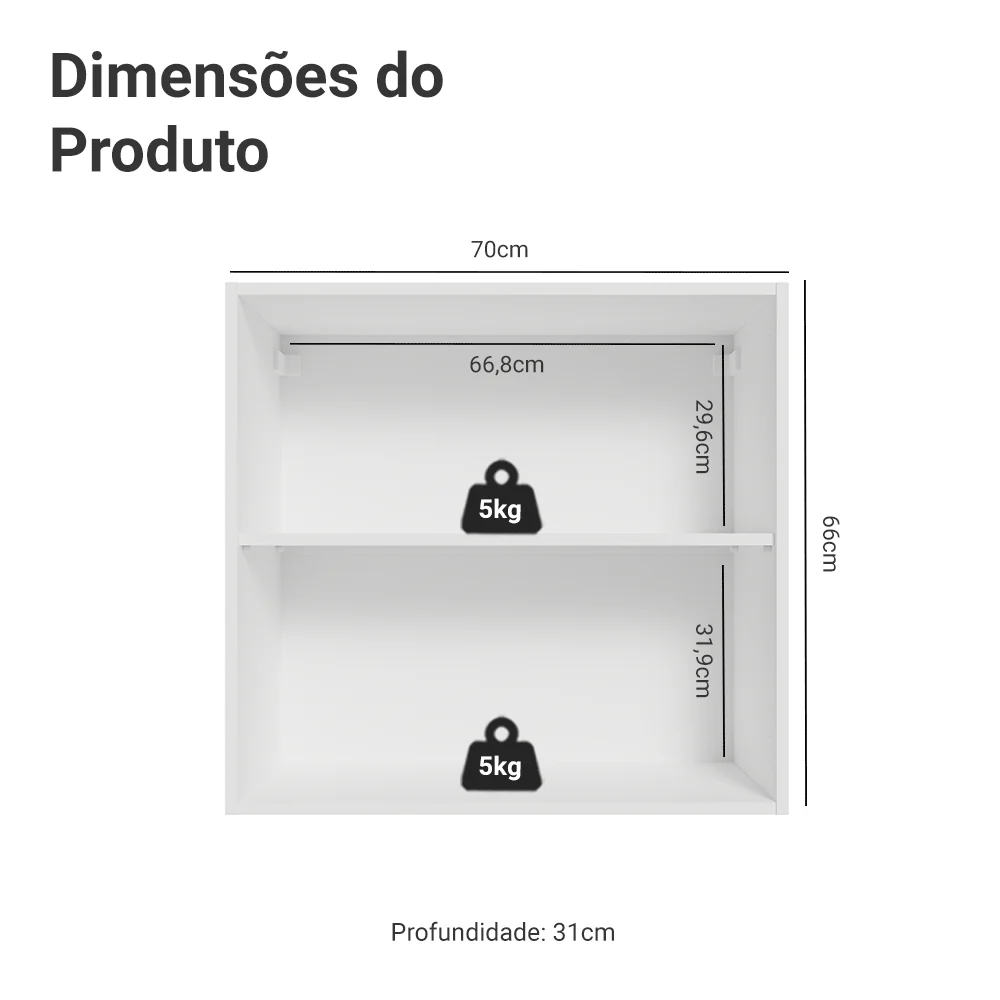 Armário Aéreo 70 cm 2 Portas Branco/Cinza Vik Madesa - Image 2