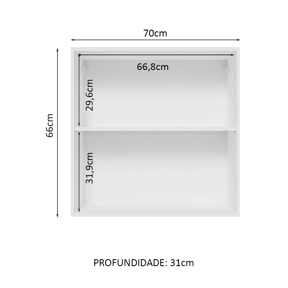 Armário Aéreo 70 cm 2 Portas Branco Glamy Madesa - Image 3