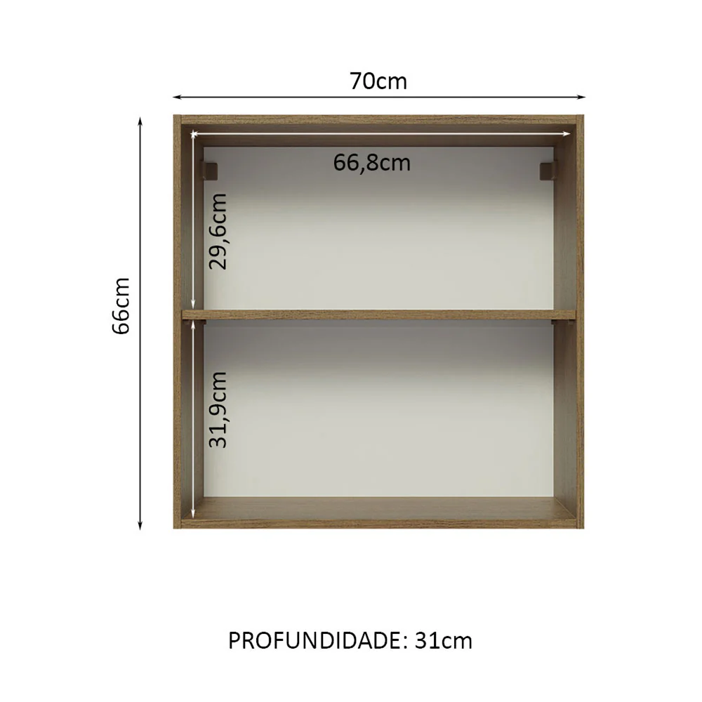 Armário Aéreo 70 cm 2 Portas Rustic/Branco Glamy Madesa - Image 3