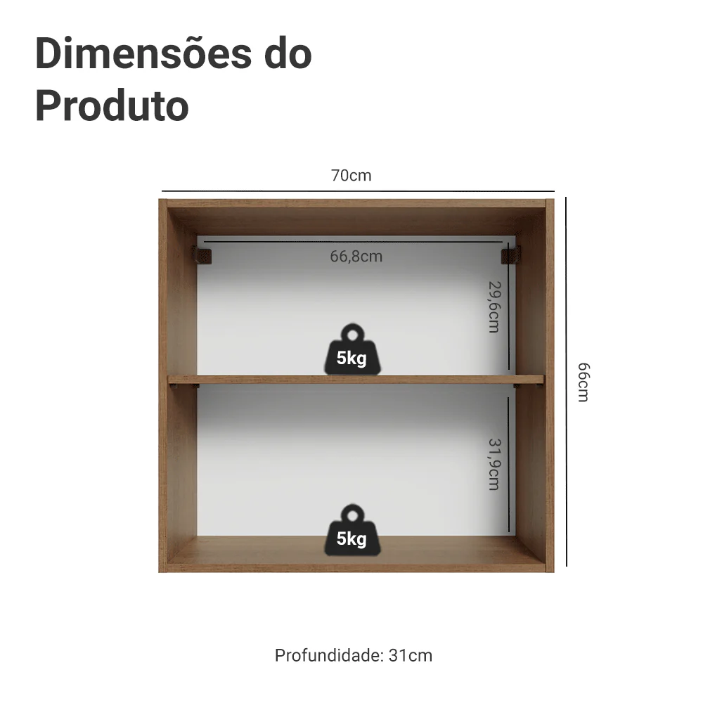 Armário Aéreo 70 cm 2 Portas Rustic/Crema Vik Madesa - Image 2